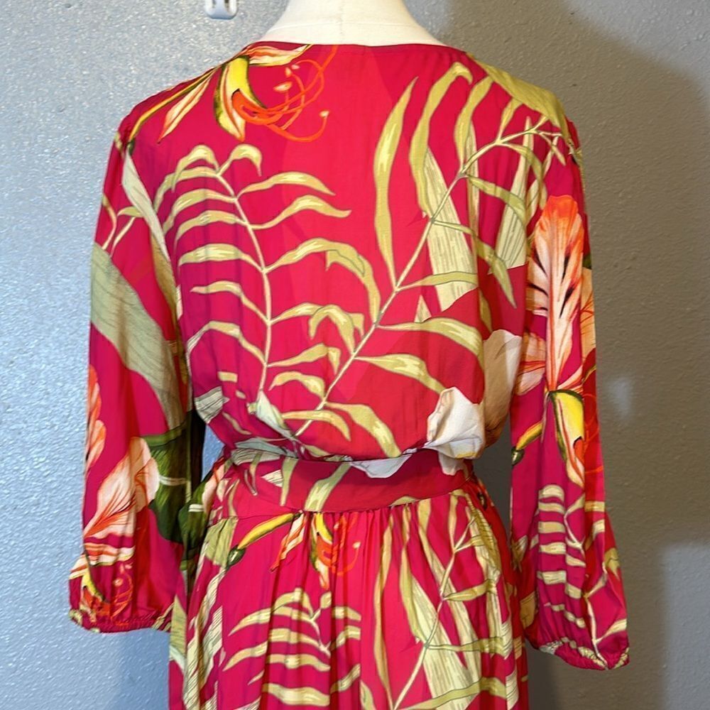 Powder women’s tropical dark rose color wrap dress size S - Picture 7 of 13